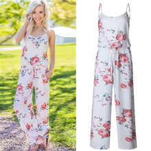 Load image into Gallery viewer, Lace Up Floral Print Women Jumpsuit Loose Style Wide Leg Girls Beach