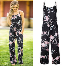 Load image into Gallery viewer, Lace Up Floral Print Women Jumpsuit Loose Style Wide Leg Girls Beach