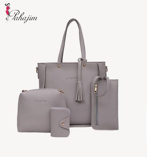 Women's new bucket tassel four-piece bags