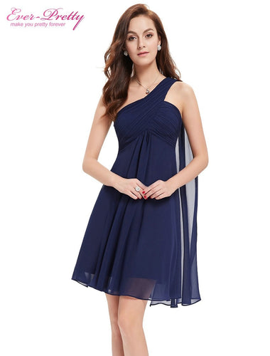 One Shoulder Ruffles Padded Chiffon Cocktail Dresses