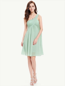 One Shoulder Ruffles Padded Chiffon Cocktail Dresses