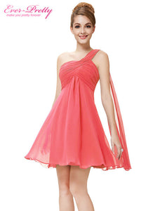 One Shoulder Ruffles Padded Chiffon Cocktail Dresses