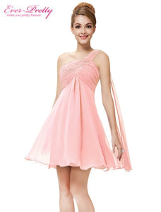 One Shoulder Ruffles Padded Chiffon Cocktail Dresses