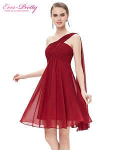 One Shoulder Ruffles Padded Chiffon Cocktail Dresses