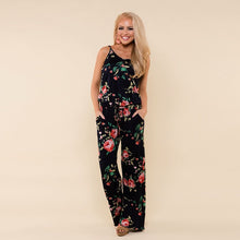 Load image into Gallery viewer, Lace Up Floral Print Women Jumpsuit Loose Style Wide Leg Girls Beach