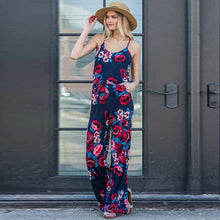 Load image into Gallery viewer, Lace Up Floral Print Women Jumpsuit Loose Style Wide Leg Girls Beach