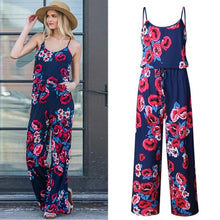 Load image into Gallery viewer, Lace Up Floral Print Women Jumpsuit Loose Style Wide Leg Girls Beach