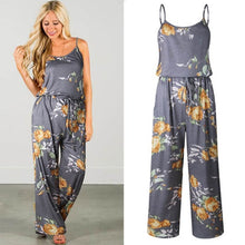 Load image into Gallery viewer, Lace Up Floral Print Women Jumpsuit Loose Style Wide Leg Girls Beach