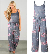 Load image into Gallery viewer, Lace Up Floral Print Women Jumpsuit Loose Style Wide Leg Girls Beach