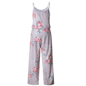 Lace Up Floral Print Women Jumpsuit Loose Style Wide Leg Girls Beach