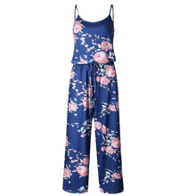 Load image into Gallery viewer, Lace Up Floral Print Women Jumpsuit Loose Style Wide Leg Girls Beach