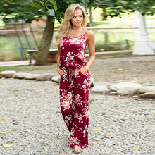 Load image into Gallery viewer, Lace Up Floral Print Women Jumpsuit Loose Style Wide Leg Girls Beach