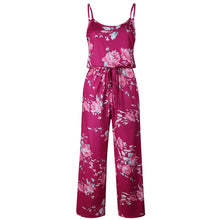 Load image into Gallery viewer, Lace Up Floral Print Women Jumpsuit Loose Style Wide Leg Girls Beach