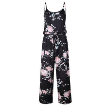 Load image into Gallery viewer, Lace Up Floral Print Women Jumpsuit Loose Style Wide Leg Girls Beach