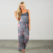 Load image into Gallery viewer, Lace Up Floral Print Women Jumpsuit Loose Style Wide Leg Girls Beach