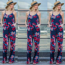 Load image into Gallery viewer, Lace Up Floral Print Women Jumpsuit Loose Style Wide Leg Girls Beach