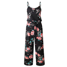 Load image into Gallery viewer, Lace Up Floral Print Women Jumpsuit Loose Style Wide Leg Girls Beach