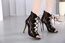 Load image into Gallery viewer, Gladiator Cross-tied Boots Women New Sexy Hollow Peep Toe High Heels Shoes