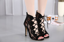 Load image into Gallery viewer, Gladiator Cross-tied Boots Women New Sexy Hollow Peep Toe High Heels Shoes