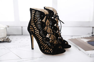 Gladiator Cross-tied Boots Women New Sexy Hollow Peep Toe High Heels Shoes