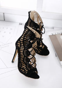 Gladiator Cross-tied Boots Women New Sexy Hollow Peep Toe High Heels Shoes