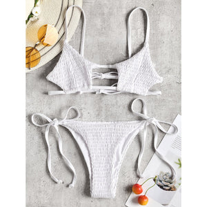 Smocked String Bikini Swimwear Women