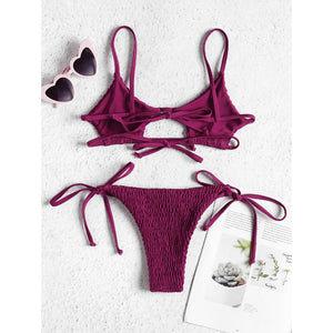 Smocked String Bikini Swimwear Women