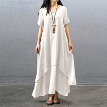 Load image into Gallery viewer, Cotton Linen Vintage False Two-piece Irregular Maxi Dress