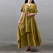 Load image into Gallery viewer, Cotton Linen Vintage False Two-piece Irregular Maxi Dress