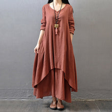 Load image into Gallery viewer, Cotton Linen Vintage False Two-piece Irregular Maxi Dress