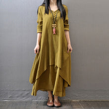 Load image into Gallery viewer, Cotton Linen Vintage False Two-piece Irregular Maxi Dress