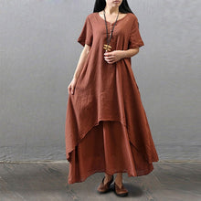 Load image into Gallery viewer, Cotton Linen Vintage False Two-piece Irregular Maxi Dress