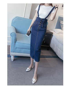 Long Denim With Straps Women Button Jeans Jumpsuit