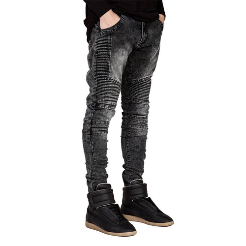 Men Jeans Runway Slim Racer Biker Jeans Fashion Hiphop Skinny Pants