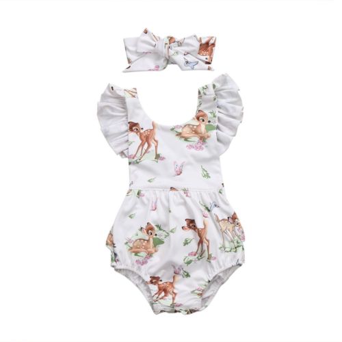 Newborn Toddler Infant Baby Girls Deer Ruffles Clothes Outfits