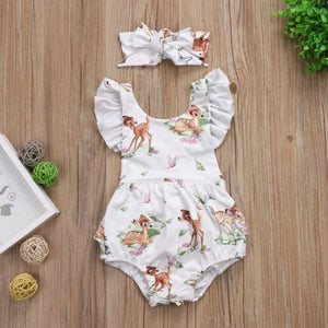 Newborn Toddler Infant Baby Girls Deer Ruffles Clothes Outfits