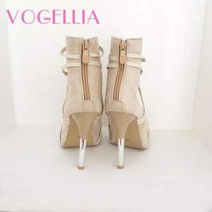 New Fashion Woman Faux Suede Pumps Sexy Open Toe Ankle Shoes