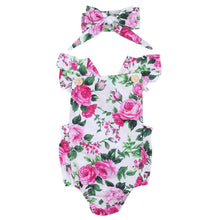 Load image into Gallery viewer, Baby Girl Spaghetti straps Halter Headbamd Floral Sunsuit Kids Outfits