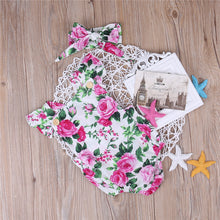 Load image into Gallery viewer, Baby Girl Spaghetti straps Halter Headbamd Floral Sunsuit Kids Outfits