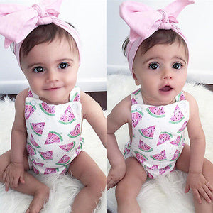 Cute Baby Girls Headband Watermelon Printed Outfits Sunsuit Kids Clothes