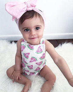 Cute Baby Girls Headband Watermelon Printed Outfits Sunsuit Kids Clothes