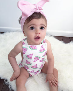 Cute Baby Girls Headband Watermelon Printed Outfits Sunsuit Kids Clothes