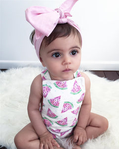 Cute Baby Girls Headband Watermelon Printed Outfits Sunsuit Kids Clothes