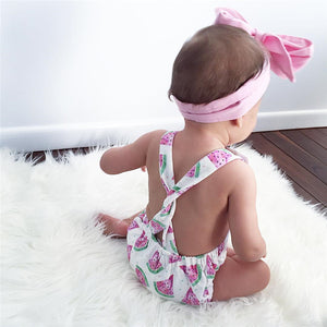 Cute Baby Girls Headband Watermelon Printed Outfits Sunsuit Kids Clothes