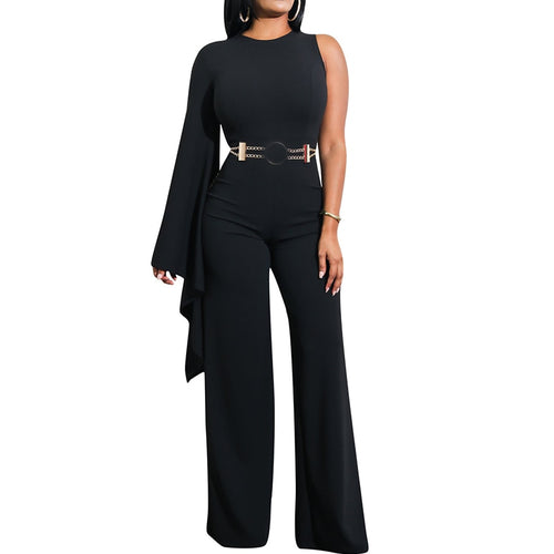 One Shoulder Black Wide Leg Jumpsuit Women