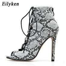 Load image into Gallery viewer, Sexy Snakeskin Lace-Up Women Ankle Cross-tied Chelsea Boots