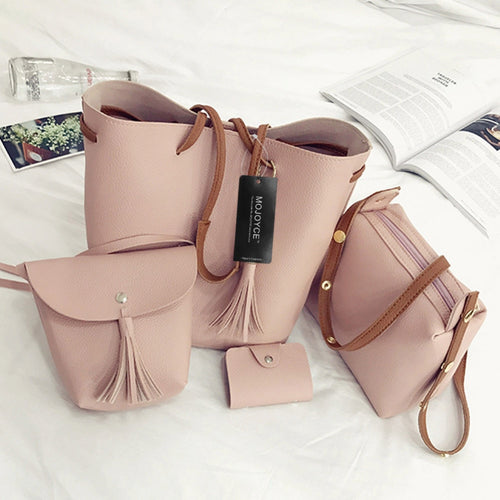 4pcs/Set Fashion Women Bag Tassel Pure PU Leather Composite