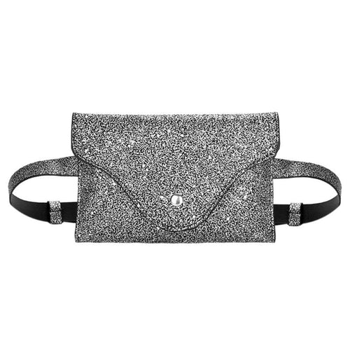 Fanny Packs PU Leather Waist Packs Glitter Bum Belt Handbags Flap Waist Bag