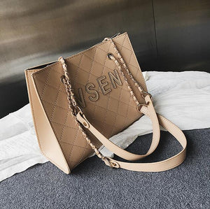 British Fashion Women's Designer Handbag PU Leather Women bag Lattice Chain