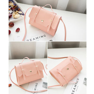 Fashion Solid Color PU Leather Shoulder Bag Cute Wild of the slung small Square